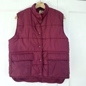 Unisex Vintage Puffer Vest Sleeveless‎ Quilted M/L Burgundy Maroon Winter